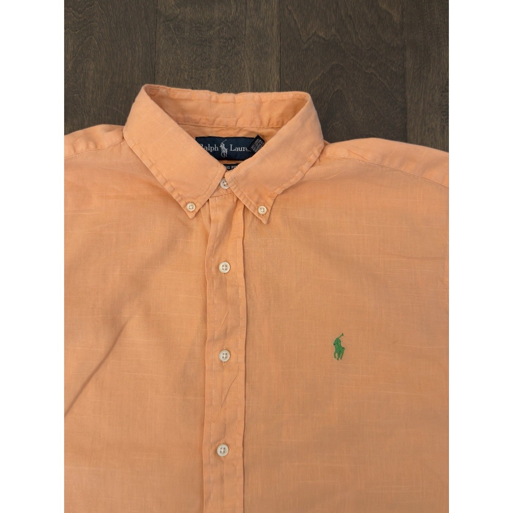 Ralph Lauren Men‎ Size XL Short Sleeve Orange Button Down Shirt Pony Logo Linen